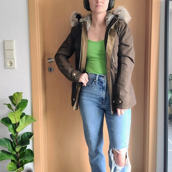 TopShop Jaxson Olive Green Faux Fur Hooded Lined Anorak Peacoat Jacket US Size 2 - Picture 6 of 16